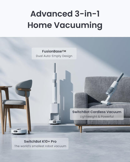 SwitchBot K10+ Pro Combo Robot Vacuum with Dual Auto-Empty Dock for 70 Days of Cleaning, Cordless Vacuum Cleaner with LED Headlights for Household Pet Hair, 45dB Ultra Quiet, Compatible with Alexa