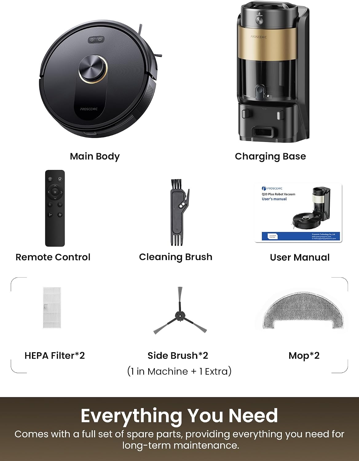 Proscenic Q20 Plus Robot Vacuum Cleaner with Mop, Multi-Cyclone Bagless Self Emptying Docking Station, 10000pa/180min Runtime, Lidar Navigation, Robotic Vacuum for Pet Hair, Carpet and Hard Floor