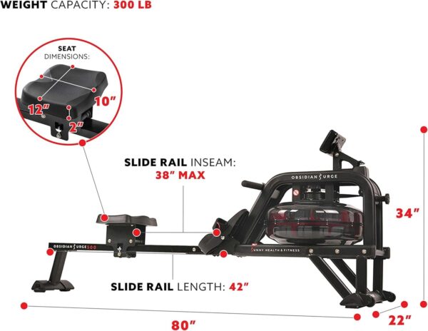 Sunny Health and Fitness Obsidian Surge Water Rowing Machine