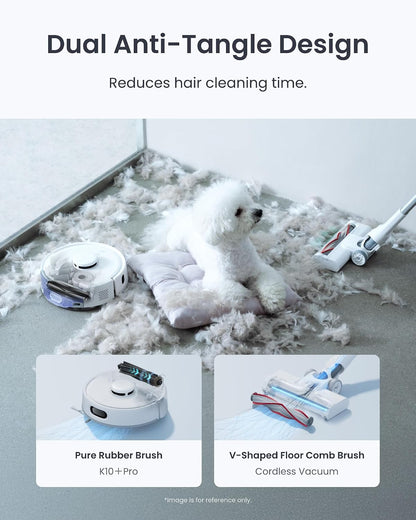SwitchBot K10+ Pro Combo Robot Vacuum with Dual Auto-Empty Dock for 70 Days of Cleaning, Cordless Vacuum Cleaner with LED Headlights for Household Pet Hair, 45dB Ultra Quiet, Compatible with Alexa