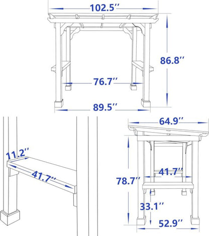 Veikous D Wooden Grill Gazebo Outdoor with Steel Roof