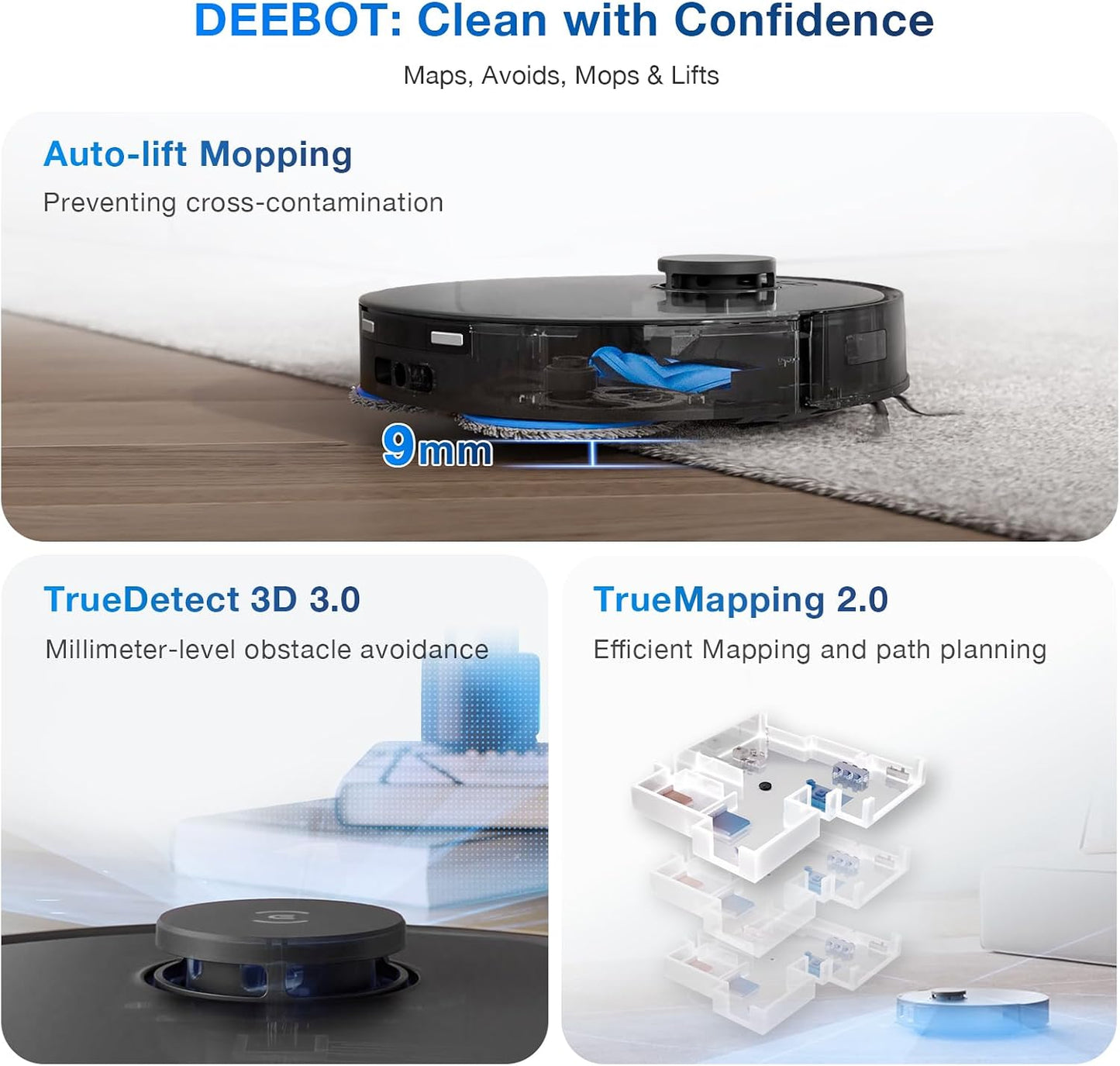 ECOVACS DEEBOT T30 OMNI Robot Vacuum Cleaner with Mini Station, TruEdge™ Adaptive Edge Mopping, ZeroTangl Brush Design, 11,000 PA, Hot Water Mop Washing