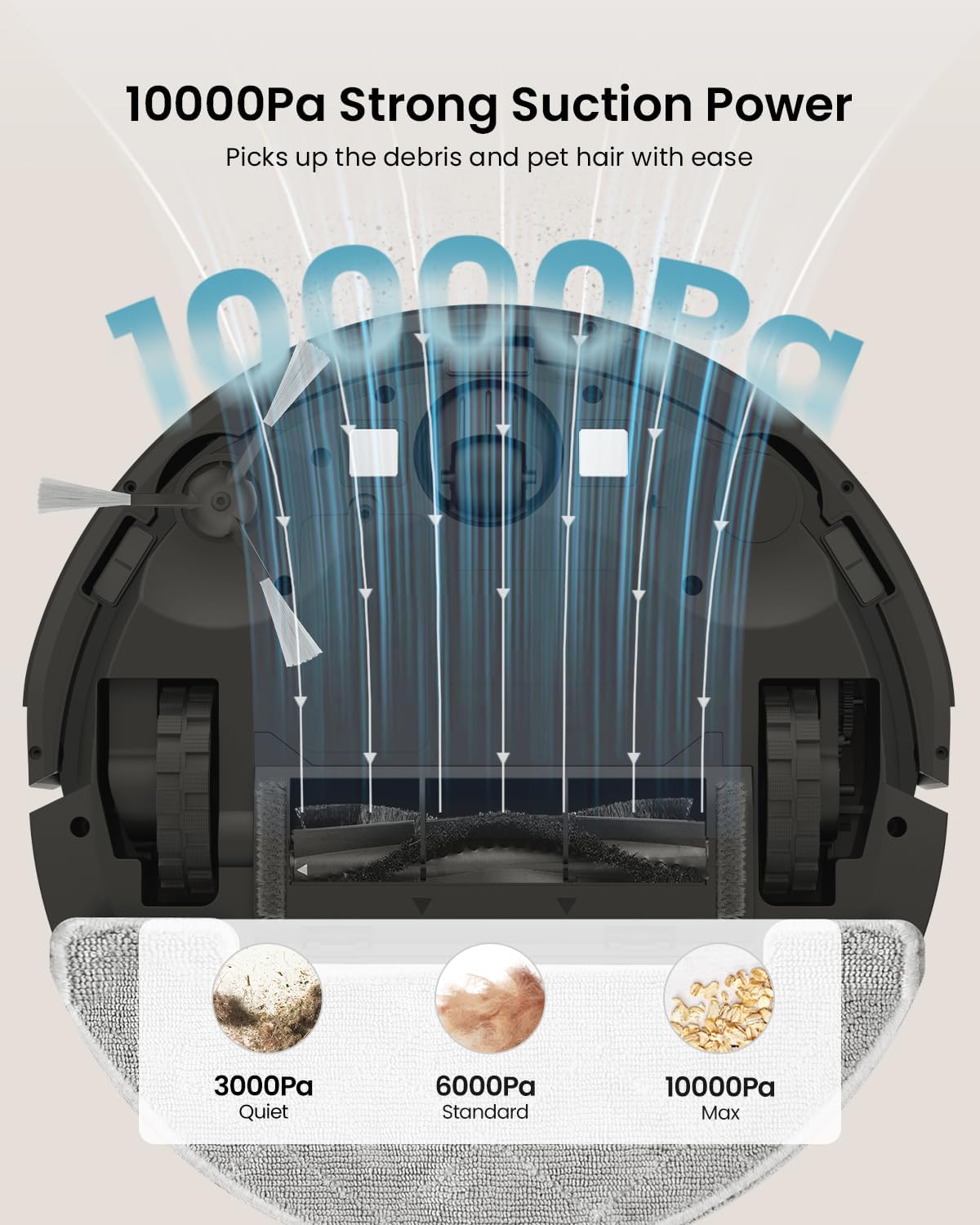 Vexilar Self-Emptying Robot Vacuum Cleaner with Mop, Laser Navigation, Up to 60 Days of Hands-Free Cleaning, 180 Mins Runtime, Strong 10000Pa Suction Robot Vacuum to Clean Floors, Carpets, Pet Hair