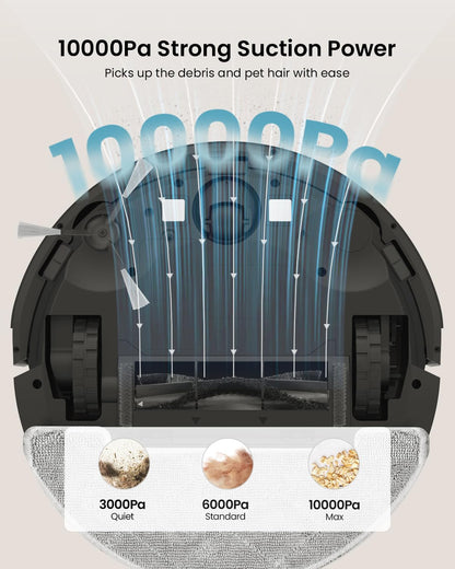 Vexilar Self-Emptying Robot Vacuum Cleaner with Mop, Laser Navigation, Up to 60 Days of Hands-Free Cleaning, 180 Mins Runtime, Strong 10000Pa Suction Robot Vacuum to Clean Floors, Carpets, Pet Hair