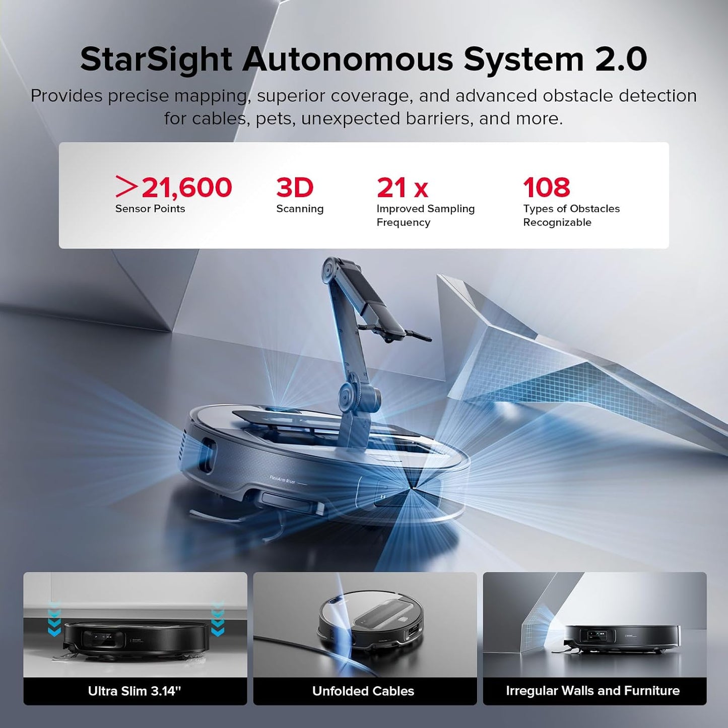 roborock Saros Z70 Robot Vacuum and Mop, OmniGrip Mechanical Arm, AI-Powered, 22,000Pa, 3.14'' Ultra Slim, FlexiArm Riser Technology, AdaptiLift Chassis, Obstacle Avoidance, Multifunctional Dock 4.0