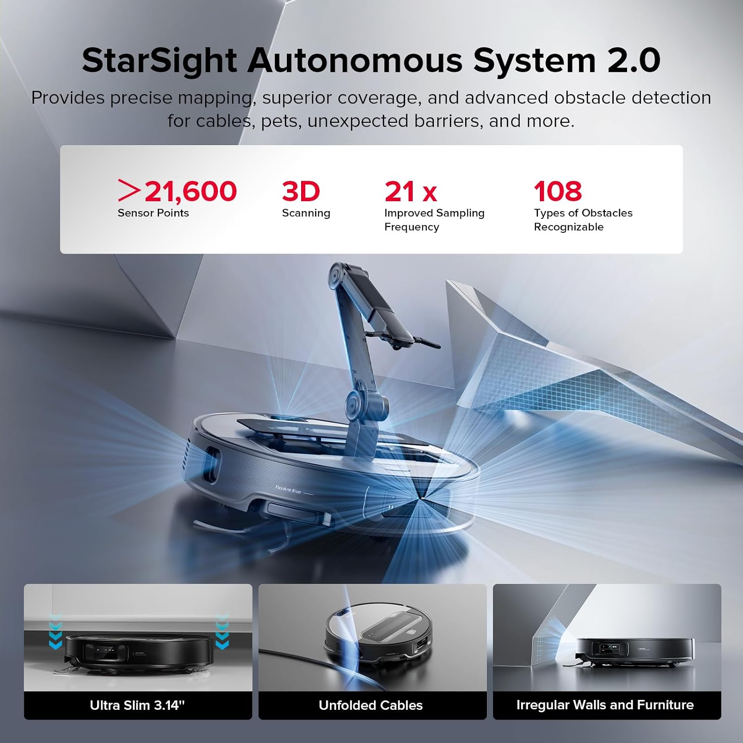 roborock Saros Z70 Robot Vacuum and Mop, OmniGrip Mechanical Arm, AI-Powered, 22,000Pa, 3.14'' Ultra Slim, FlexiArm Riser Technology, AdaptiLift Chassis, Obstacle Avoidance, Multifunctional Dock 4.0