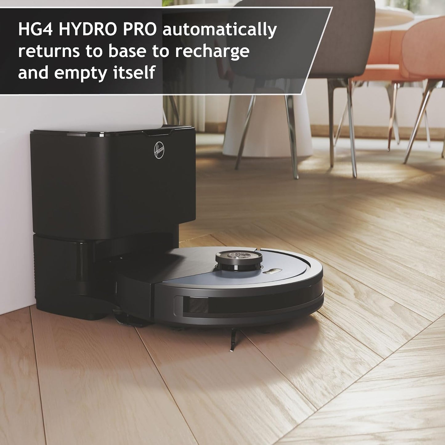Hoover HG4 Hydro Pro Robot Vacuum & Mopping Cleaner, Up to 4000Pa Suction, Laser Navigation, Wi-Fi, Self-Emptying and Charging Base, Obstacle Sensor, Customisable Home Map [HG450HP]