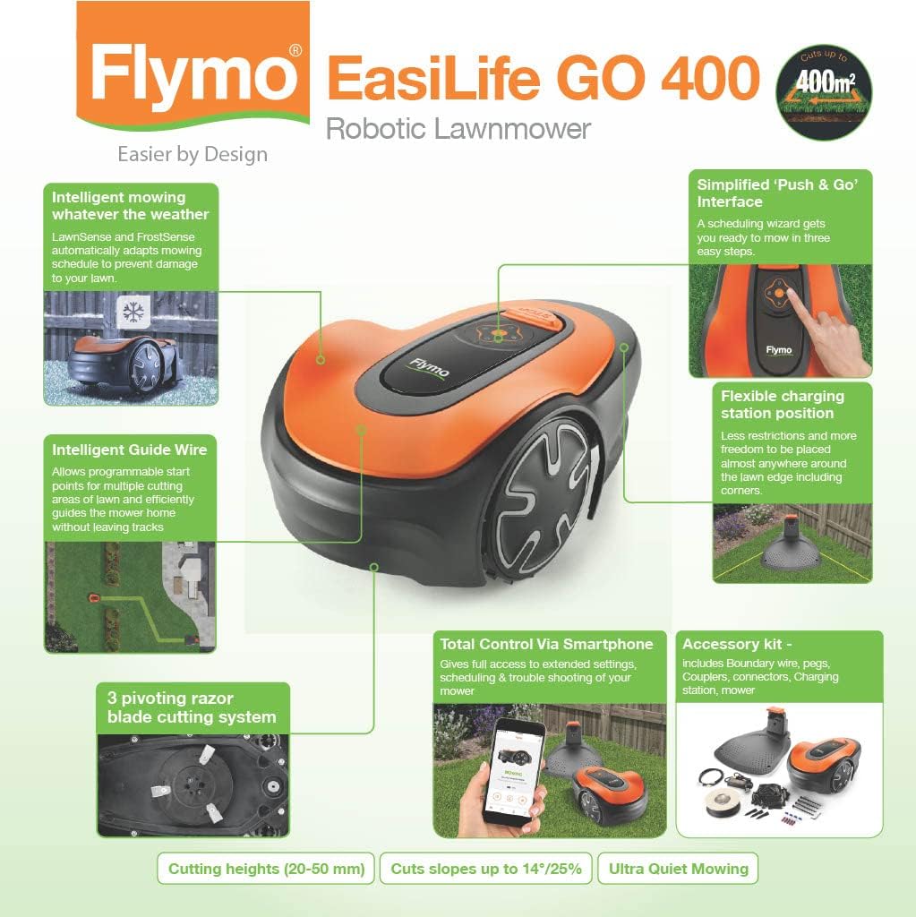 Flymo EasiLife GO 400 Robot Lawnmower – Cuts lawns up to 400m²