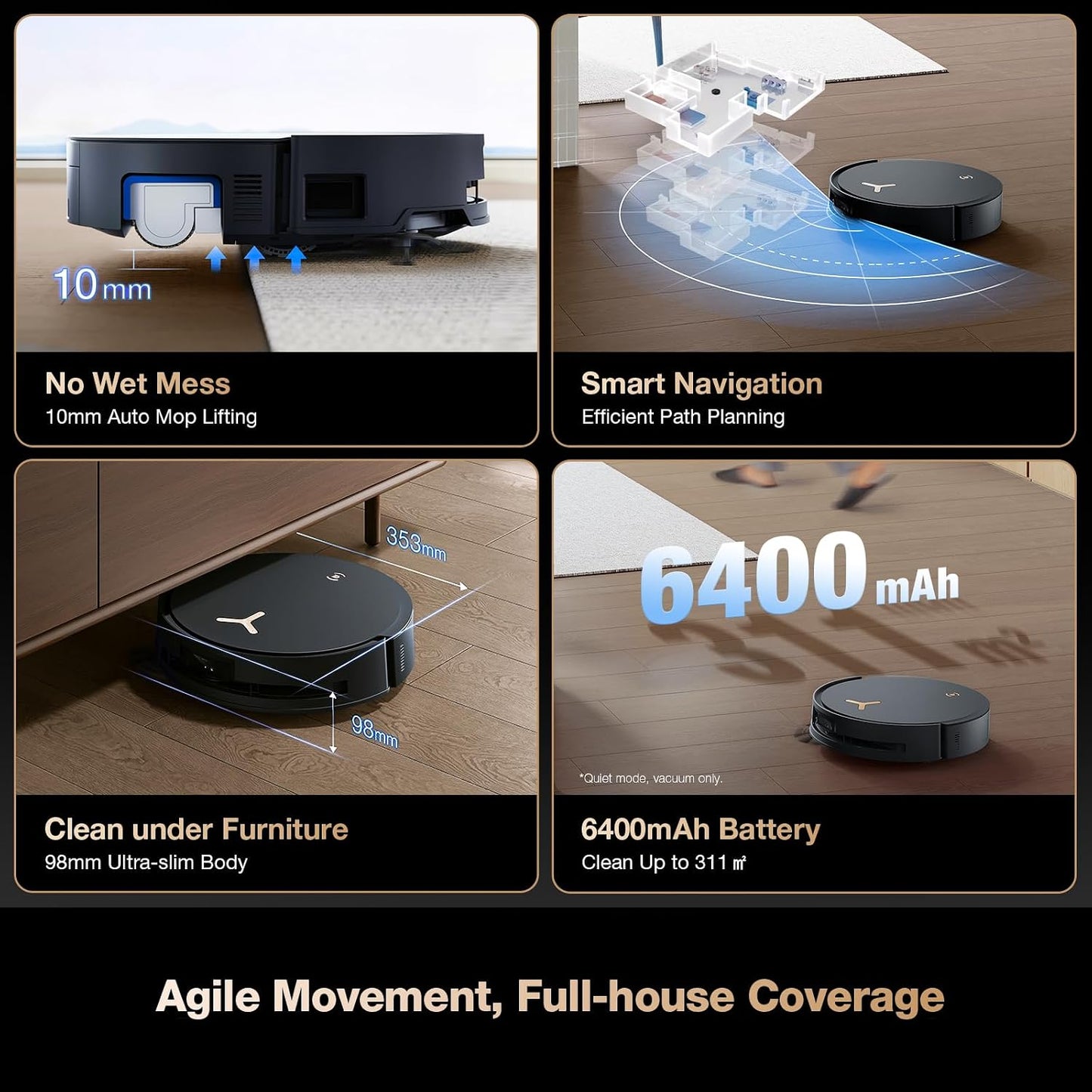 ECOVACS DEEBOT X8 PRO OMNI Robot Vacuum and Mop, 18000Pa, OZMO ROLLER Instant Self-Washing Mopping, 40-75℃ Hot Water Mop Washing, Auto Cleaning Solution Adding, Hot Air-Drying, Self-Emptying, Black