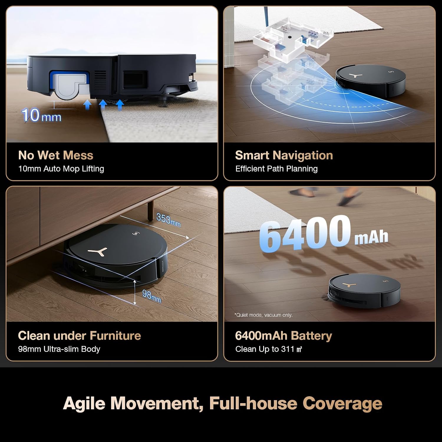 ECOVACS DEEBOT X8 PRO OMNI Robot Vacuum and Mop, 18000Pa, OZMO ROLLER Instant Self-Washing Mopping, 40-75℃ Hot Water Mop Washing, Auto Cleaning Solution Adding, Hot Air-Drying, Self-Emptying, Black