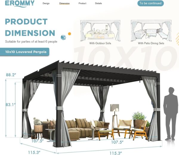 EROMMY 10 ft. W x 10 ft. D Outdoor Louvered Pergola