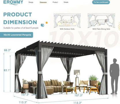EROMMY 10 ft. W x 10 ft. D Outdoor Louvered Pergola