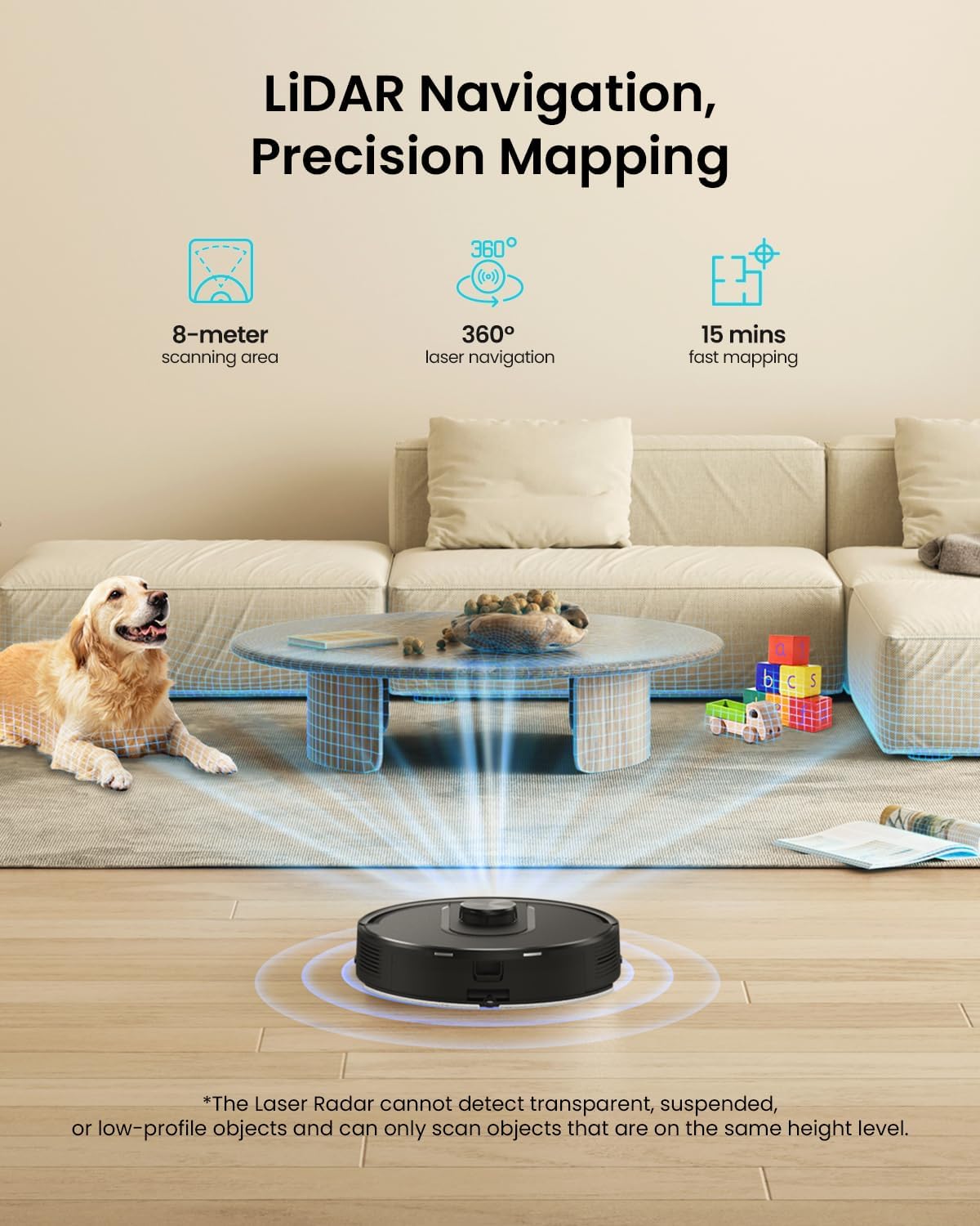 Vexilar Self-Emptying Robot Vacuum Cleaner with Mop, Laser Navigation, Up to 60 Days of Hands-Free Cleaning, 180 Mins Runtime, Strong 10000Pa Suction Robot Vacuum to Clean Floors, Carpets, Pet Hair