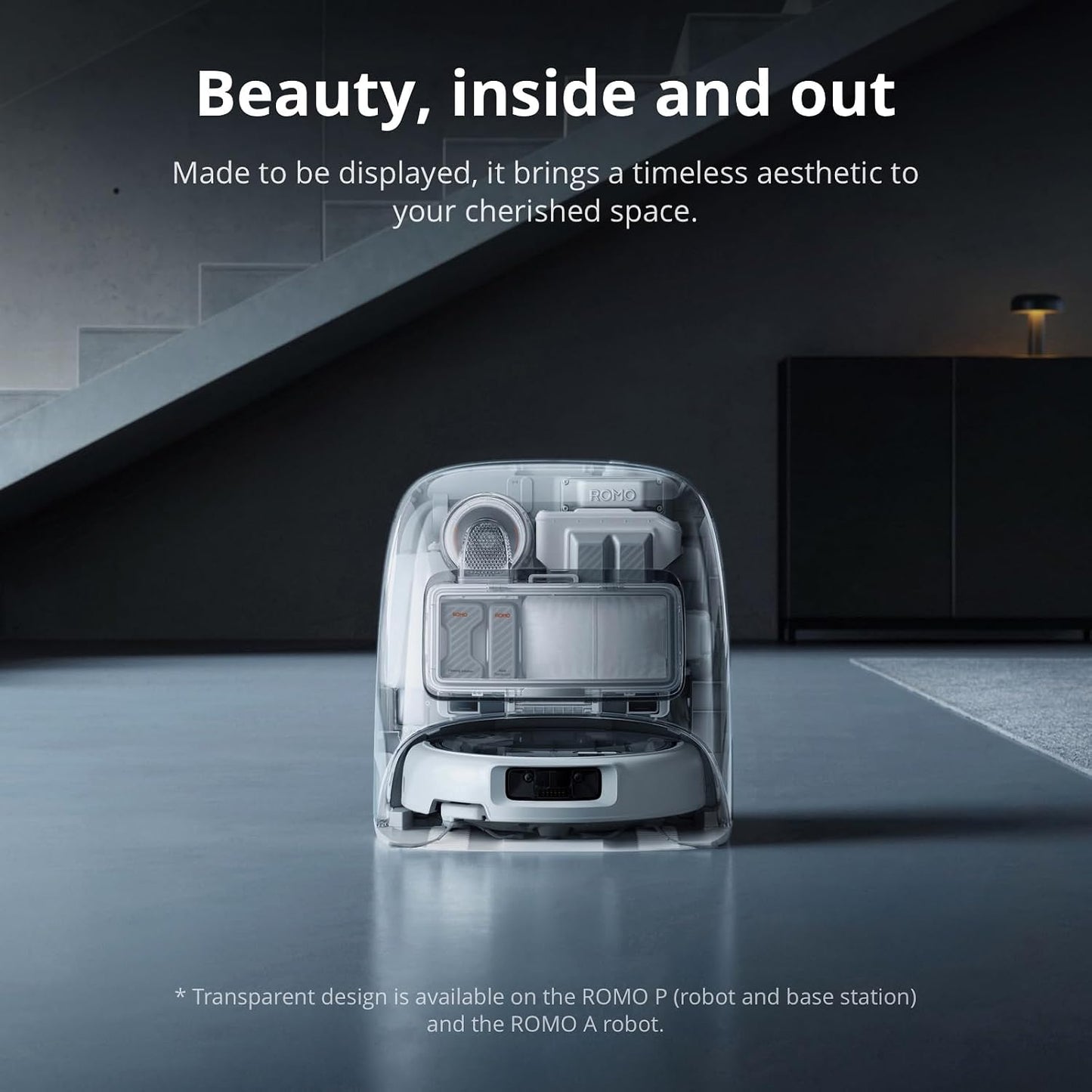 DJI ROMO P Robot Vacuum Cleaner and Mop With Transparent Design, 25,000 Pa Suction, Drone-Level Sensing, Dual Robotic Arms, 200-Day Maintenance-Free Operation, Customizable Mopping Solutions