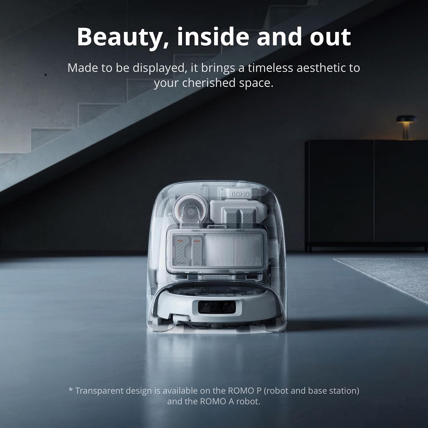 DJI ROMO P Robot Vacuum Cleaner and Mop With Transparent Design, 25,000 Pa Suction, Drone-Level Sensing, Dual Robotic Arms, 200-Day Maintenance-Free Operation, Customizable Mopping Solutions