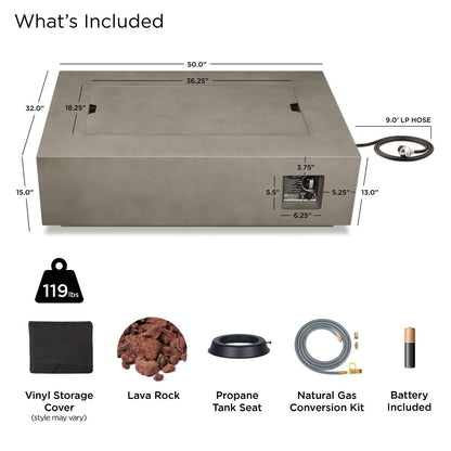 Real Flame Aegean 50″ Rectangle Propane Gas Outdoor Fire Table
