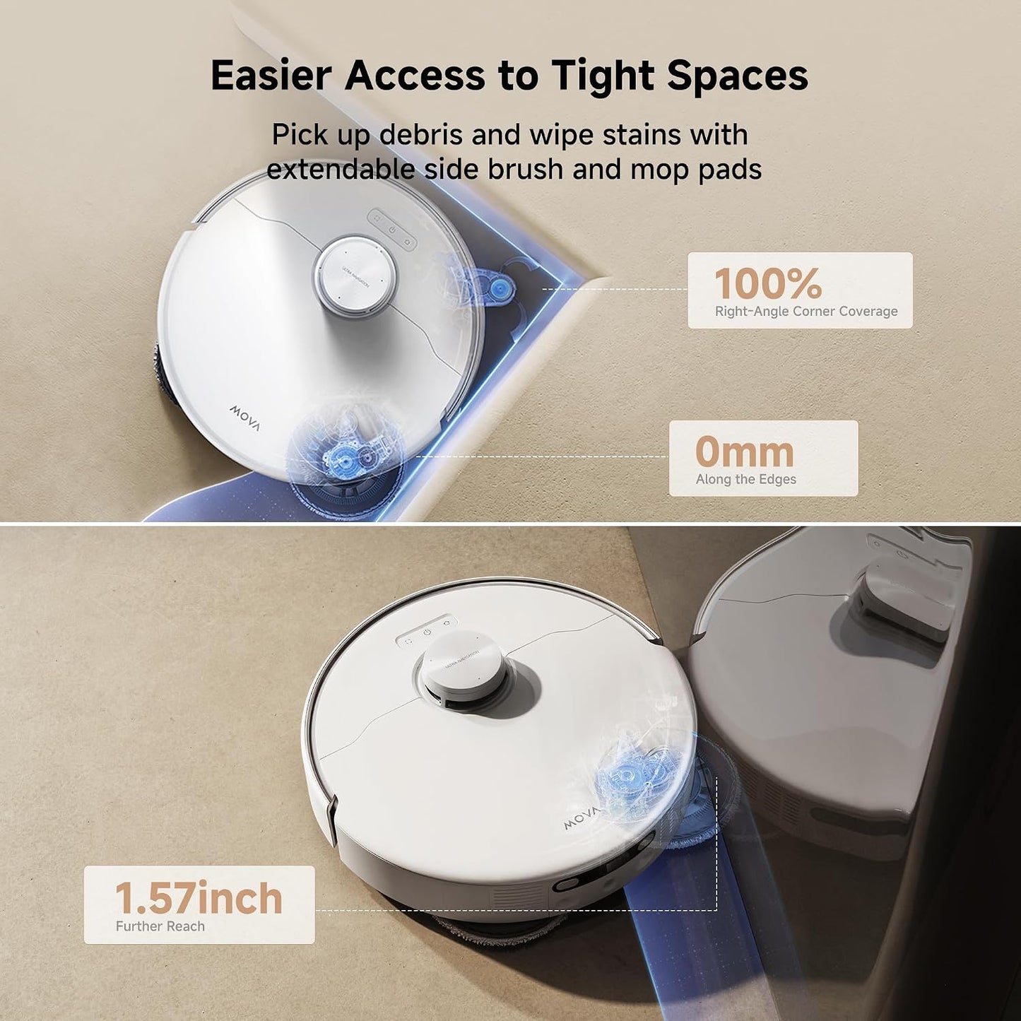 Mova P50 Pro Ultra Robot Vacuum Cleaner with Removable Lift Broom, 19,000Pa Suction, Tangle-Free Brush, Side Brush, Extended Cleaning, Broom, and 75°C Washing Board