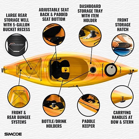 Sun Dolphin Simcoe 10.4, Sit-in Recreational Kayak with Paddle, Tequila Sunrise