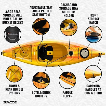 Sun Dolphin Simcoe 10.4, Sit-in Recreational Kayak with Paddle, Tequila Sunrise