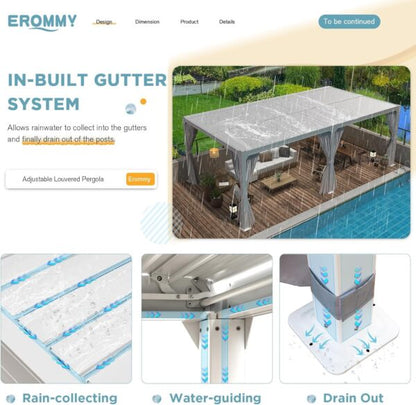 Erommy Outdoor Louvered Pergola Gazebo with Adjustable Aluminum Rainproof Roof