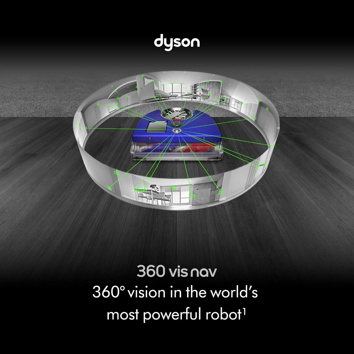Dyson 360 Vis Nav™ robot vacuum, full-width brush, designed for all floor types (Blue/Nickel)