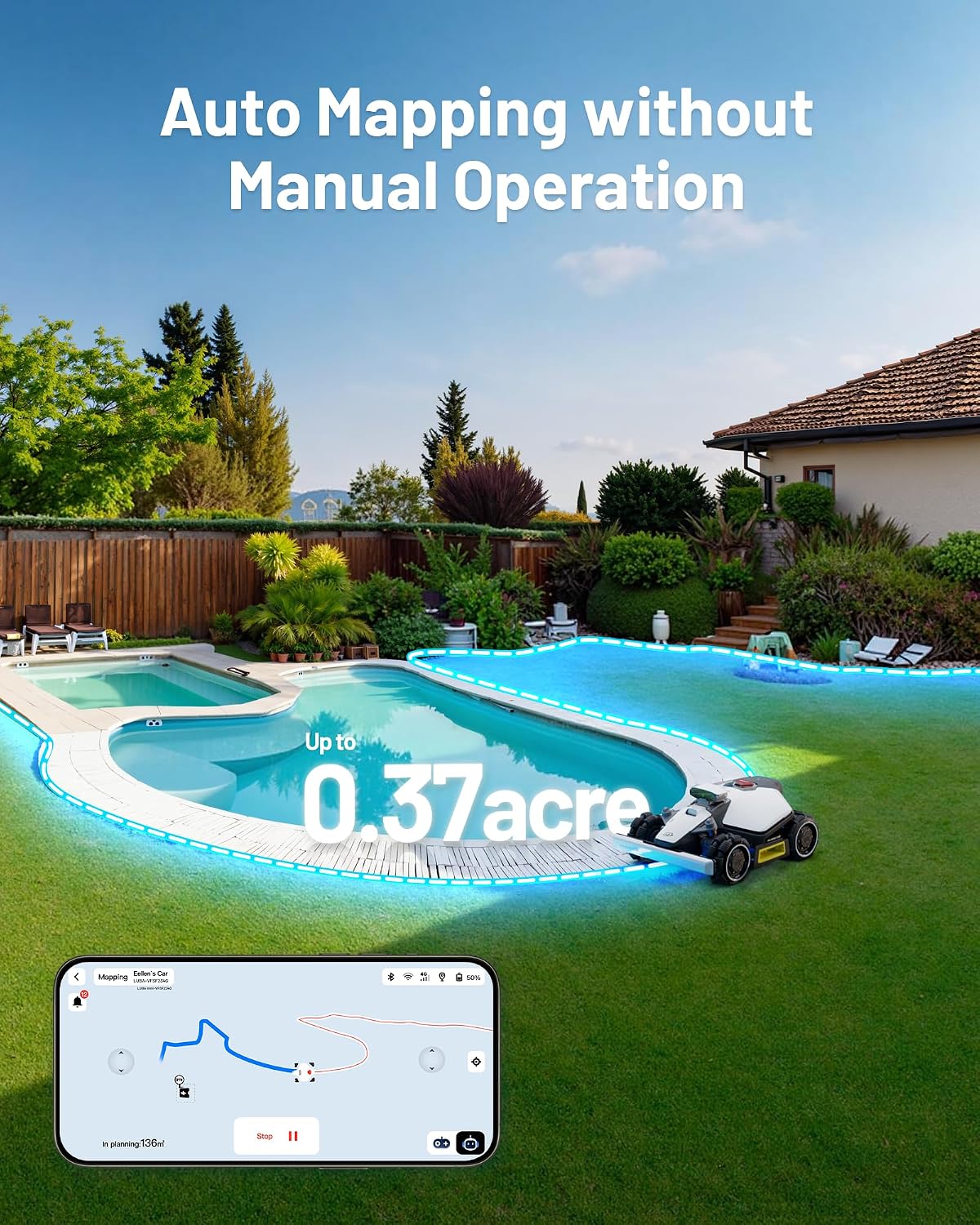 Mammotion LUBA mini AWD 800 Robot Lawn Mower with 4G for 0.2 Acre, All-Wheel-Drive for 80% Slope, No Perimeter Wire, UltraSense AI Vision+RTK Auto-Mapping, Cutting Height 0.8"-2.6"