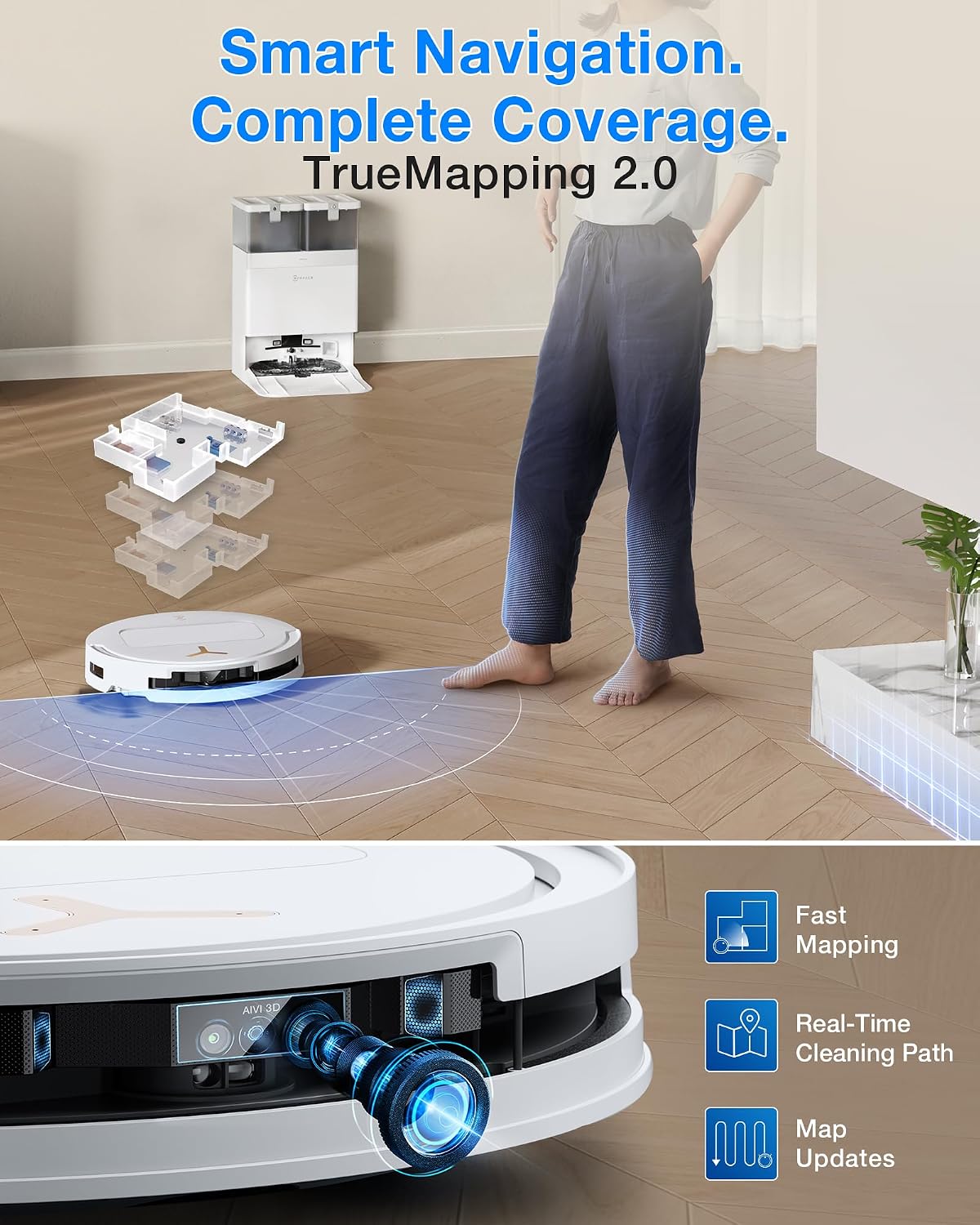 ECOVACS DEEBOT T50 PRO OMNI Gen 3 Robot Vacuum Cleaner with Mop, 81mm Ultra Thin, 25000Pa Suction, AIVI 3D 3.0, ZeroTangle 3.0 Anti Hair Tangle System,TruEdge 2.0 Coverage,Self Cleaning, White