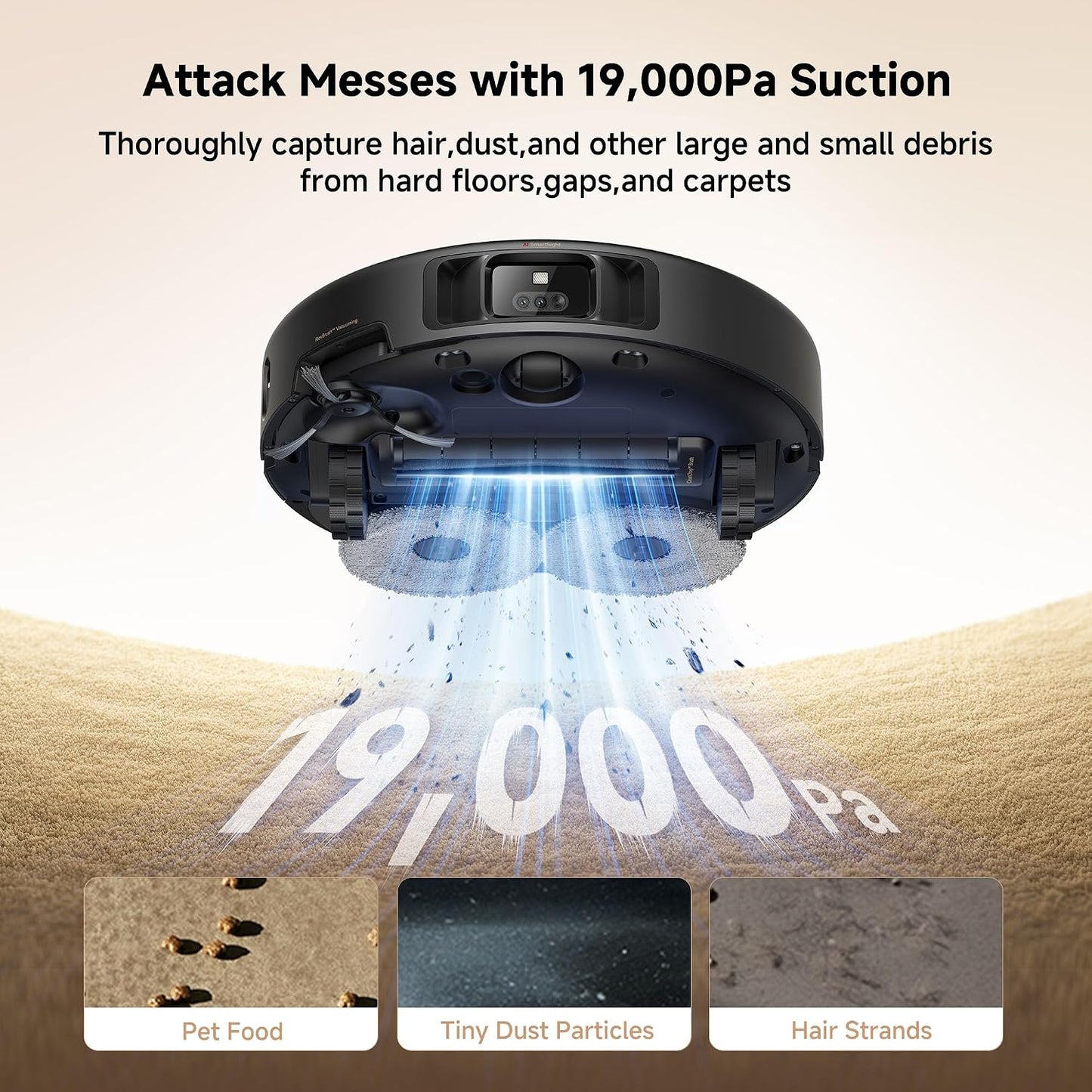 Mova P50 Pro Ultra Robot Vacuum Cleaner and Mop, 19,000 Pa Suction with Tangle Free Brush, Removable and Lift Mop for Carpet and Floor, Mop and Washing Board 167 °F, Drying and