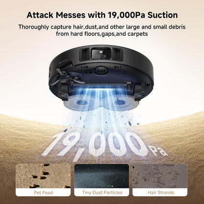 Mova P50 Pro Ultra Robot Vacuum Cleaner and Mop, 19,000 Pa Suction with Tangle Free Brush, Removable and Lift Mop for Carpet and Floor, Mop and Washing Board 167 °F, Drying and