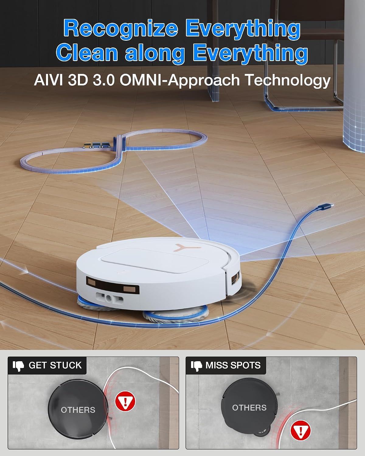 ECOVACS DEEBOT T50 PRO OMNI Gen 3 Robot Vacuum Cleaner with Mop, 81mm Ultra Thin, 25000Pa Suction, AIVI 3D 3.0, ZeroTangle 3.0 Anti Hair Tangle System,TruEdge 2.0 Coverage,Self Cleaning, White