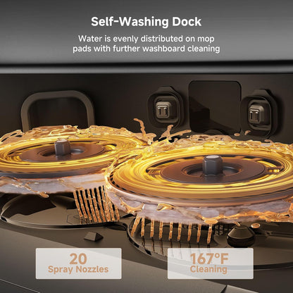 Mova P50 Pro Ultra Robot Vacuum Cleaner and Mop, 19,000 Pa Suction with Tangle Free Brush, Removable and Lift Mop for Carpet and Floor, Mop and Washing Board 167 °F, Drying and