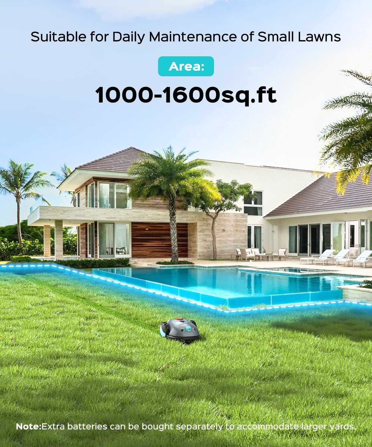 YARDCARE V100 Robot Lawnmower without Boundary,Vision Navigation,150 Obstacle Detection,20-60 mm Cutting Height,Robotic Lawnmower with Magnetic Wires,Low Noise,Replacement Blades,Spot Mow, Max.150m²
