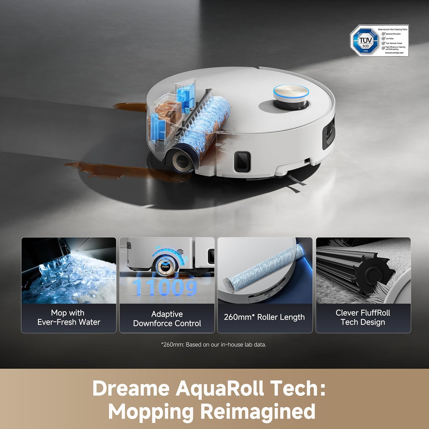 DREAME Aqua10 Ultra Roller Robot Vacuum Cleaner, 30000 Pa, Self-Cleaning Spring and Pull-Out Scooter, Heat Wash and Dry, Carpet Protection, AI Camera and