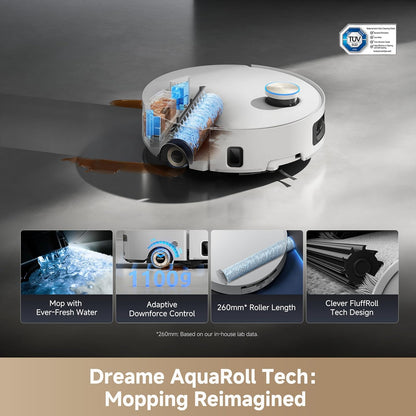 DREAME Aqua10 Ultra Roller Robot Vacuum Cleaner, 30000 Pa, Self-Cleaning Spring and Pull-Out Scooter, Heat Wash and Dry, Carpet Protection, AI Camera and