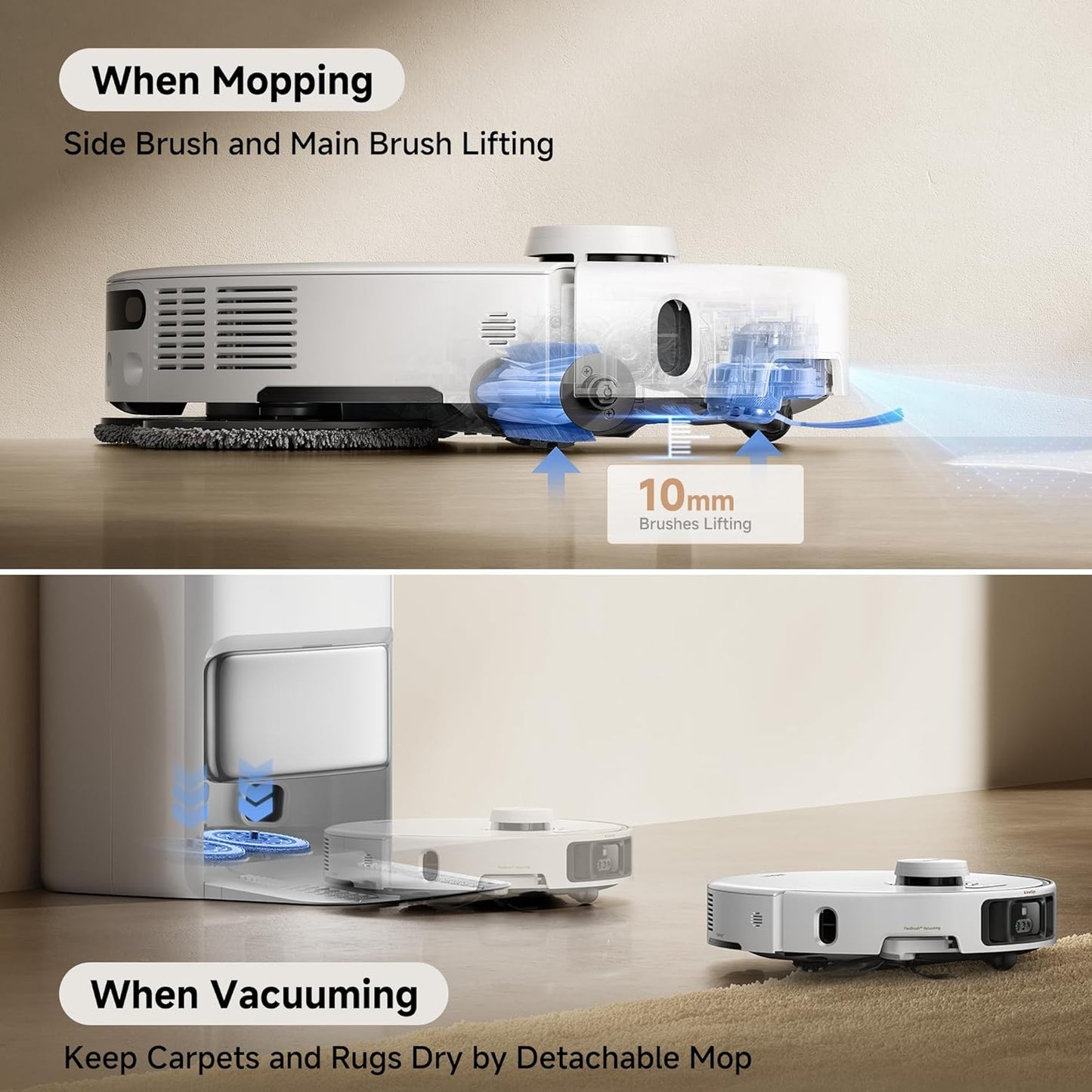 Mova P50 Pro Ultra Robot Vacuum Cleaner with Removable Lift Broom, 19,000Pa Suction, Tangle-Free Brush, Side Brush, Extended Cleaning, Broom, and 75°C Washing Board