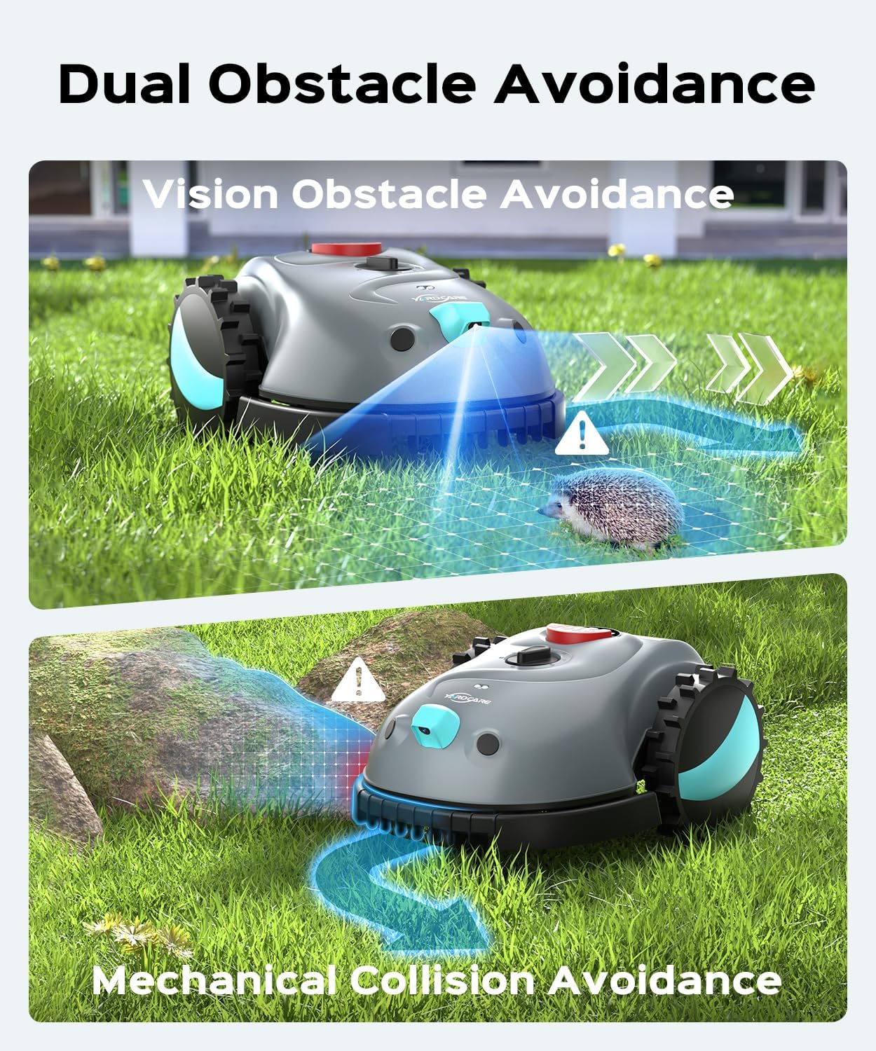 YARDCARE V100 Robot Lawnmower without Boundary,Vision Navigation,150 Obstacle Detection,20-60 mm Cutting Height,Robotic Lawnmower with Magnetic Wires,Low Noise,Replacement Blades,Spot Mow, Max.150m²