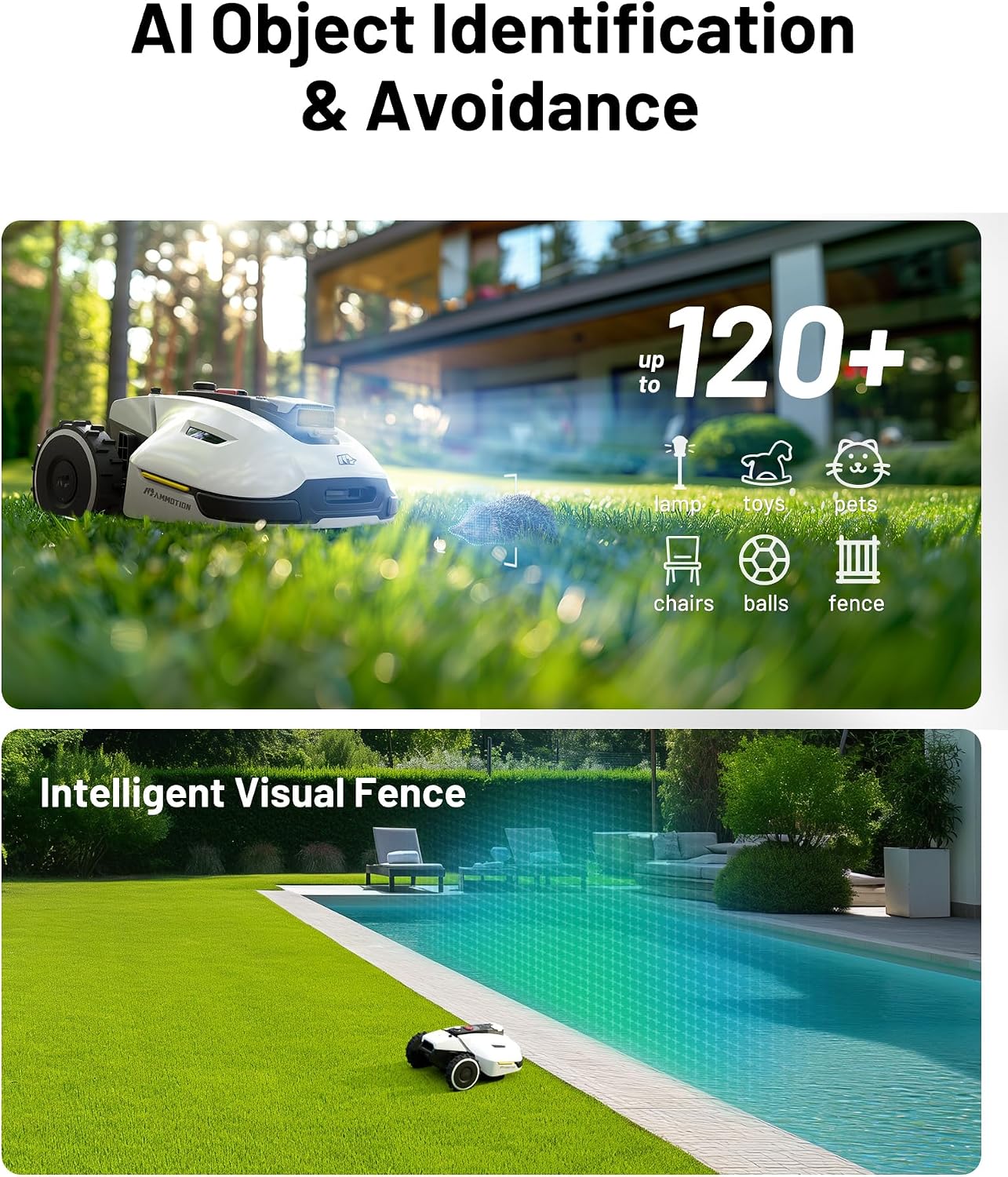 MAMMOTION YUKA 2000 Robot Lawn Mower, Perimeter Wire Free, Recommended 2000 m², Max.2400 m², Equipped with ​UltraSense AI Vision, Handles ​45% Slopes, Cutting Heights 20-90mm, Automatic Mapping