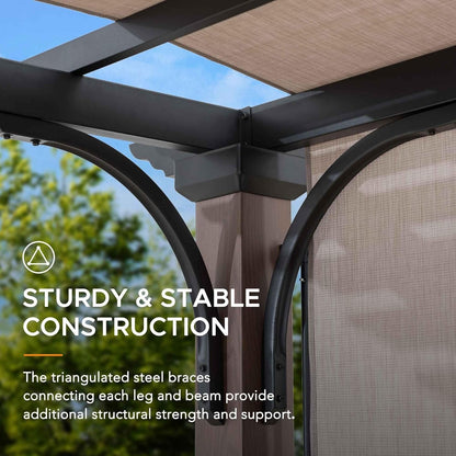Sunjoy 11 x 11 ft Metal Pergola with Adjustable Tan Garden Shade