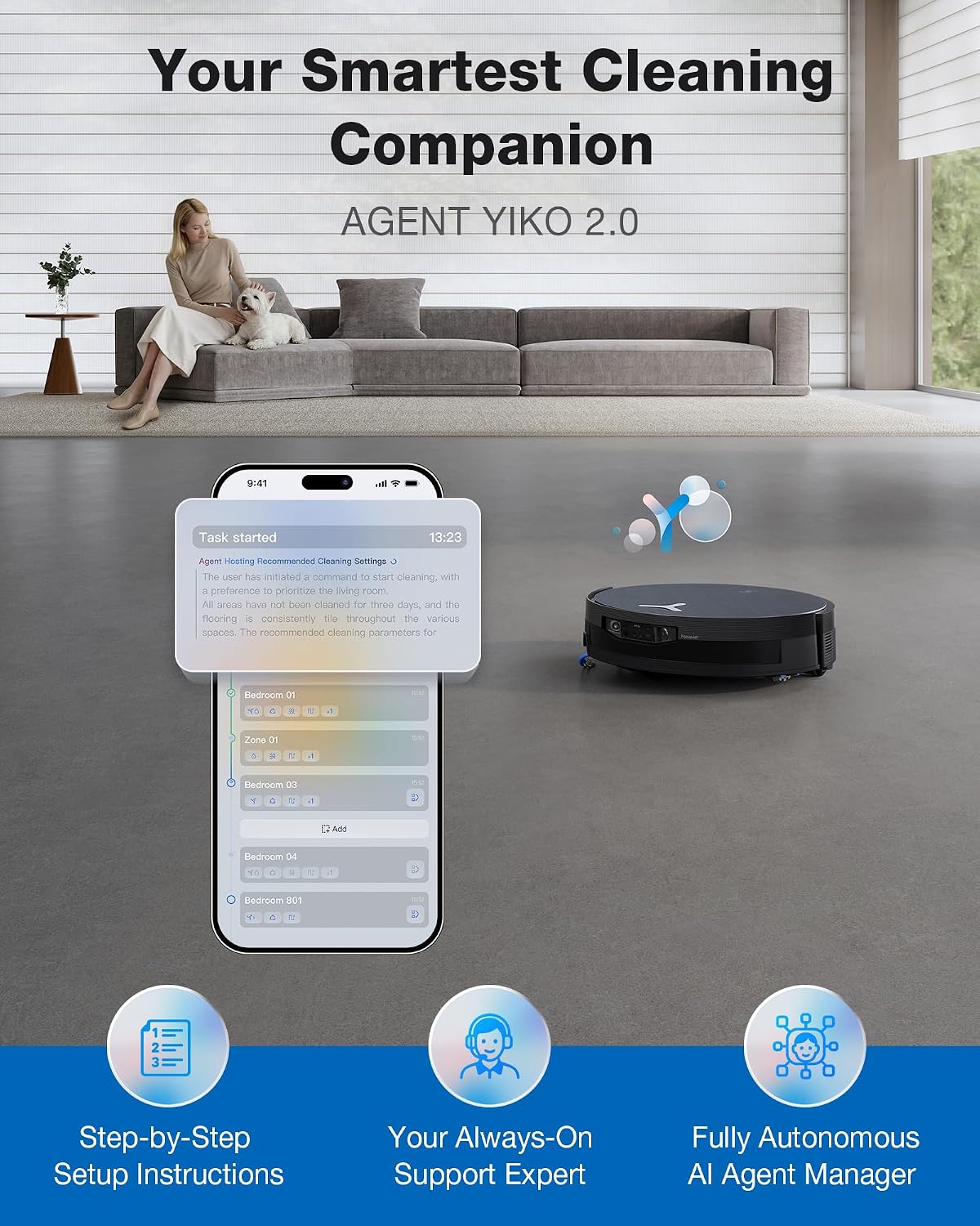 ECOVACS DEEBOT X12 OmniCYCLONE Robot Vacuum and Mop, 22,000Pa Blast Suction, GaN Fast Charging for Large Homes, Bagless 60-Day Station, FocusJet + OZMO Roller Self-Washing Mop,AIVI 3D Smart Navigation