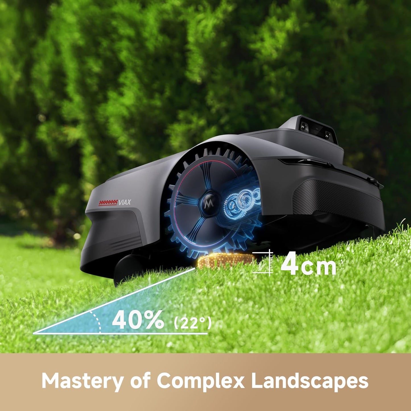 MOVA ViAX 300 Robot Lawnmower without Boundary, Recommended 300 ㎡, AI-Assisted Auto Mapping, U-Shape Path Planning, Dual-Vision Obstacle Avoidance, Edge Cutting, Complex Terrain, App Control