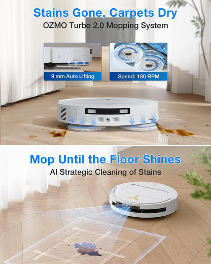 ECOVACS DEEBOT T50 PRO OMNI Gen 3 Robot Vacuum Cleaner with Mop, 81mm Ultra Thin, 25000Pa Suction, AIVI 3D 3.0, ZeroTangle 3.0 Anti Hair Tangle System,TruEdge 2.0 Coverage,Self Cleaning, White