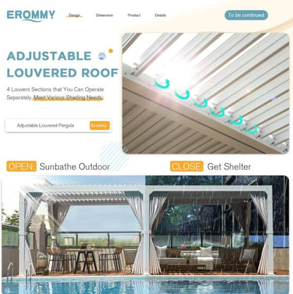Erommy Outdoor Louvered Pergola Gazebo with Adjustable Aluminum Rainproof Roof