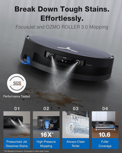 ECOVACS DEEBOT X12 OmniCYCLONE Robot Vacuum and Mop, 22,000Pa Blast Suction, GaN Fast Charging for Large Homes, Bagless 60-Day Station, FocusJet + OZMO Roller Self-Washing Mop,AIVI 3D Smart Navigation