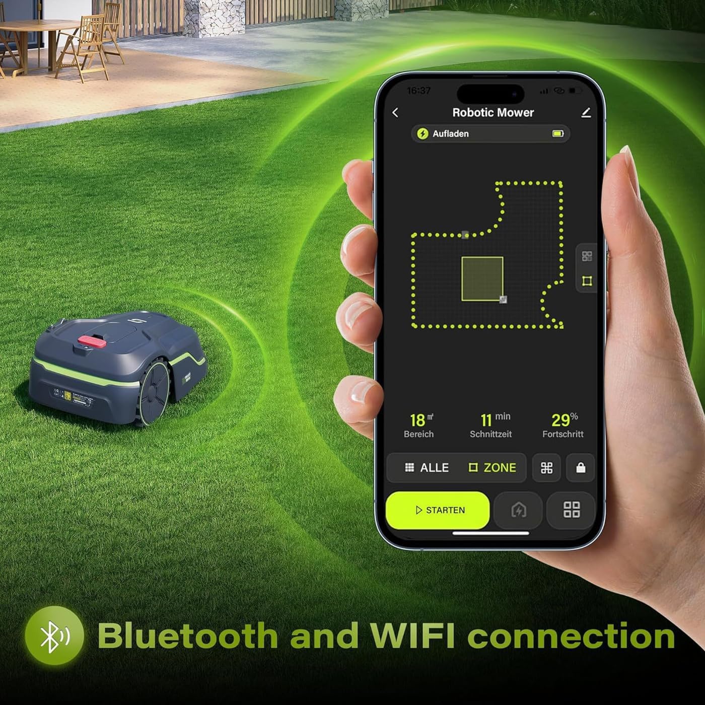 Smart Wireless Robotic Lawnmower, Fully Automatic Robotic Lawn Mowers with App Control, Climbing & Obstacle Avoidance, for 600㎡ Home Garden