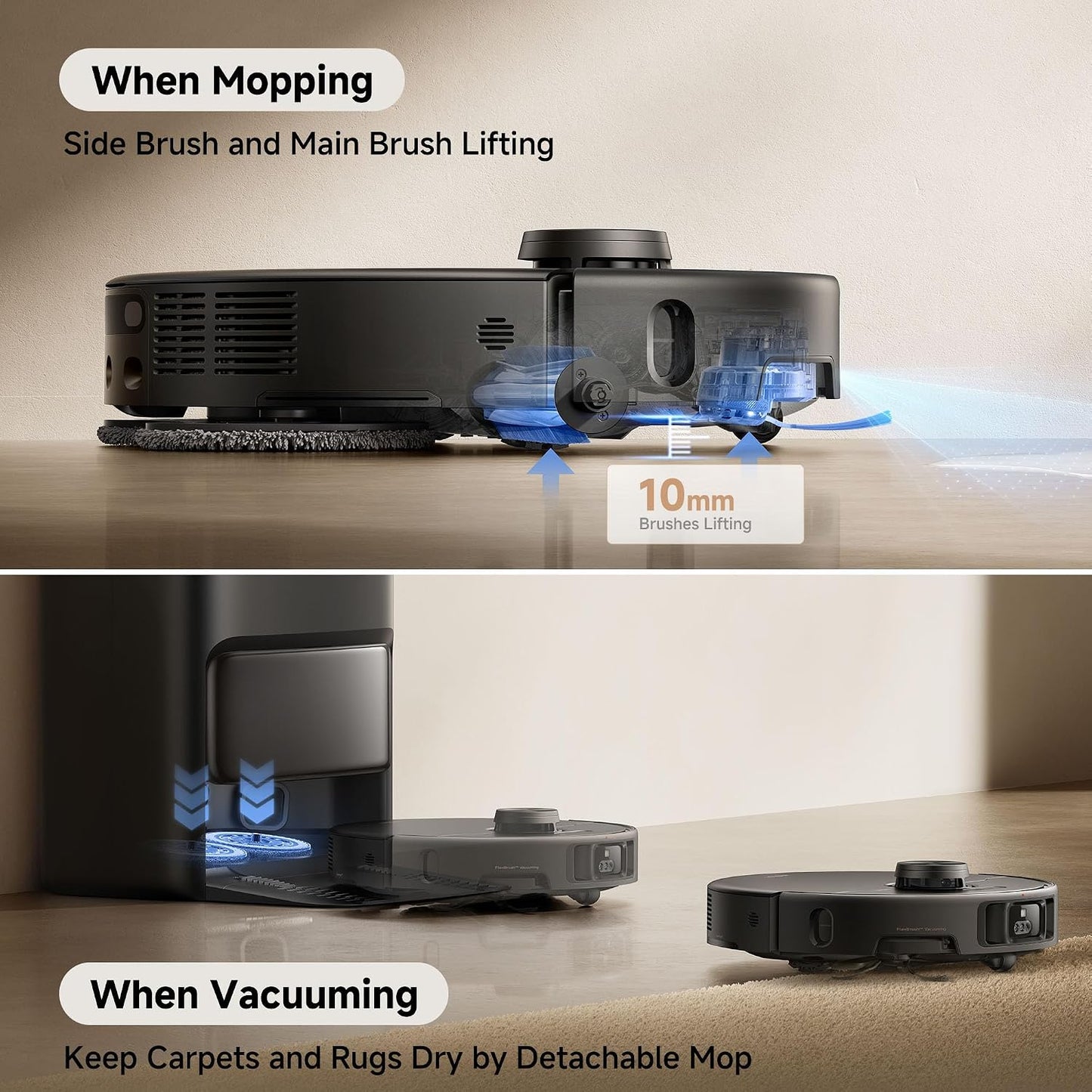 Mova P50 Pro Ultra Robot Vacuum Cleaner and Mop, 19,000 Pa Suction with Tangle Free Brush, Removable and Lift Mop for Carpet and Floor, Mop and Washing Board 167 °F, Drying and