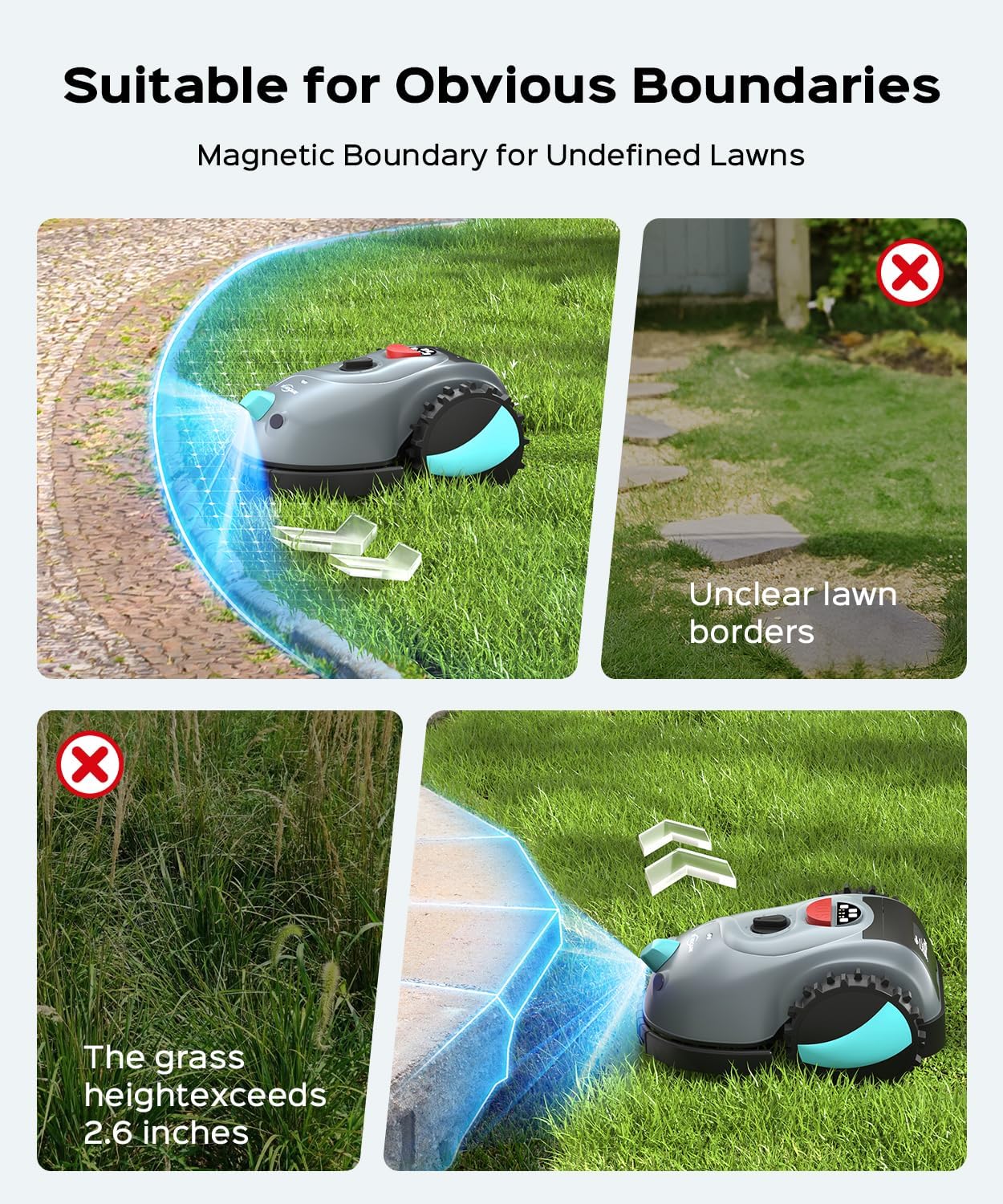 YARDCARE V100 Robot Lawnmower without Boundary,Vision Navigation,150 Obstacle Detection,20-60 mm Cutting Height,Robotic Lawnmower with Magnetic Wires,Low Noise,Replacement Blades,Spot Mow, Max.150m²