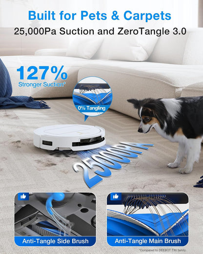 ECOVACS DEEBOT T50 PRO OMNI Gen 3 Robot Vacuum Cleaner with Mop, 81mm Ultra Thin, 25000Pa Suction, AIVI 3D 3.0, ZeroTangle 3.0 Anti Hair Tangle System,TruEdge 2.0 Coverage,Self Cleaning, White