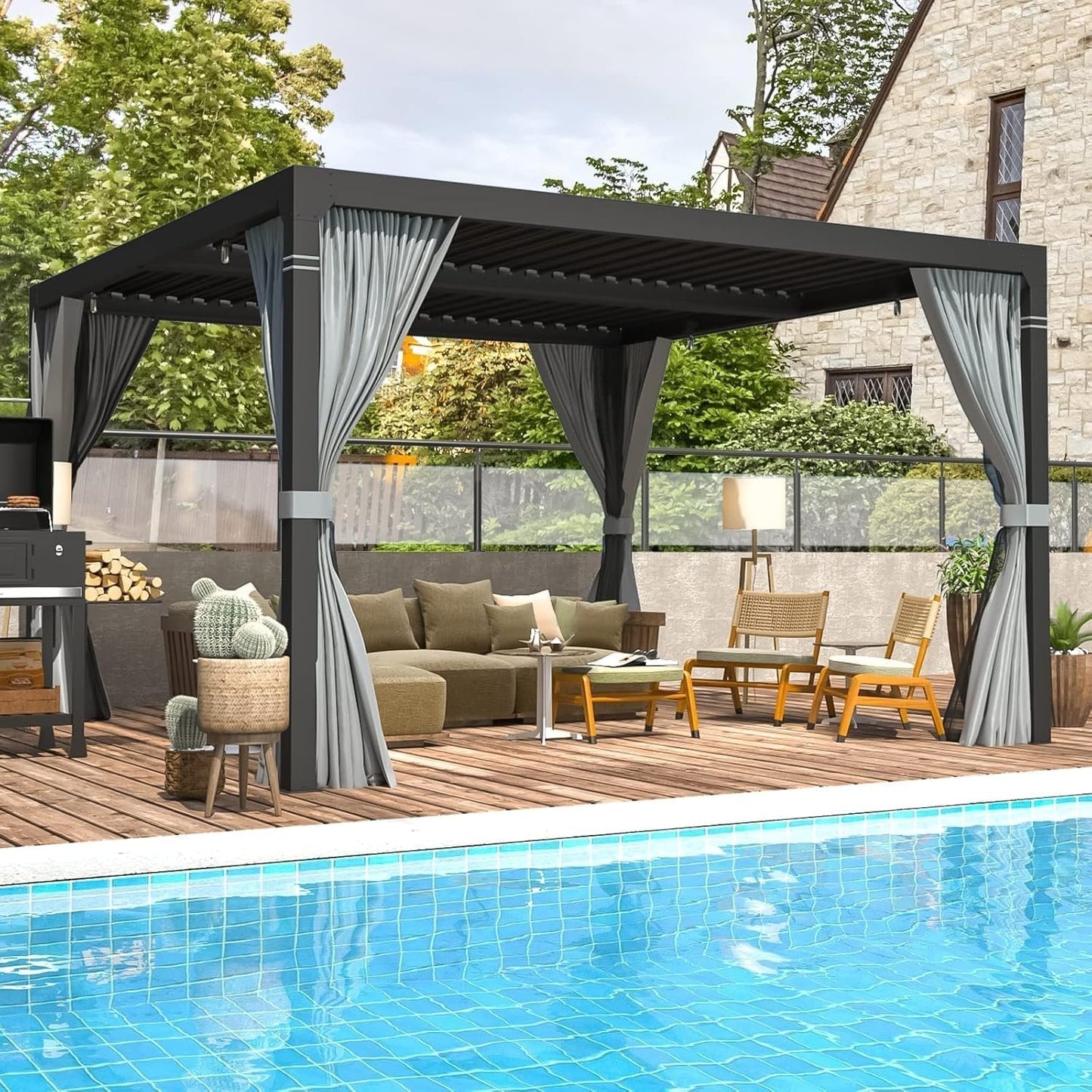 EROMMY 10 ft. W x 10 ft. D Outdoor Louvered Pergola