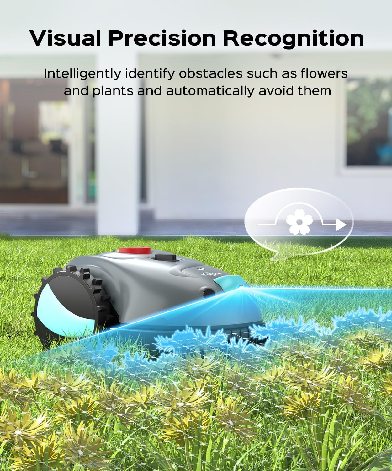 YARDCARE V100 Robot Lawnmower without Boundary,Vision Navigation,150 Obstacle Detection,20-60 mm Cutting Height,Robotic Lawnmower with Magnetic Wires,Low Noise,Replacement Blades,Spot Mow, Max.150m²