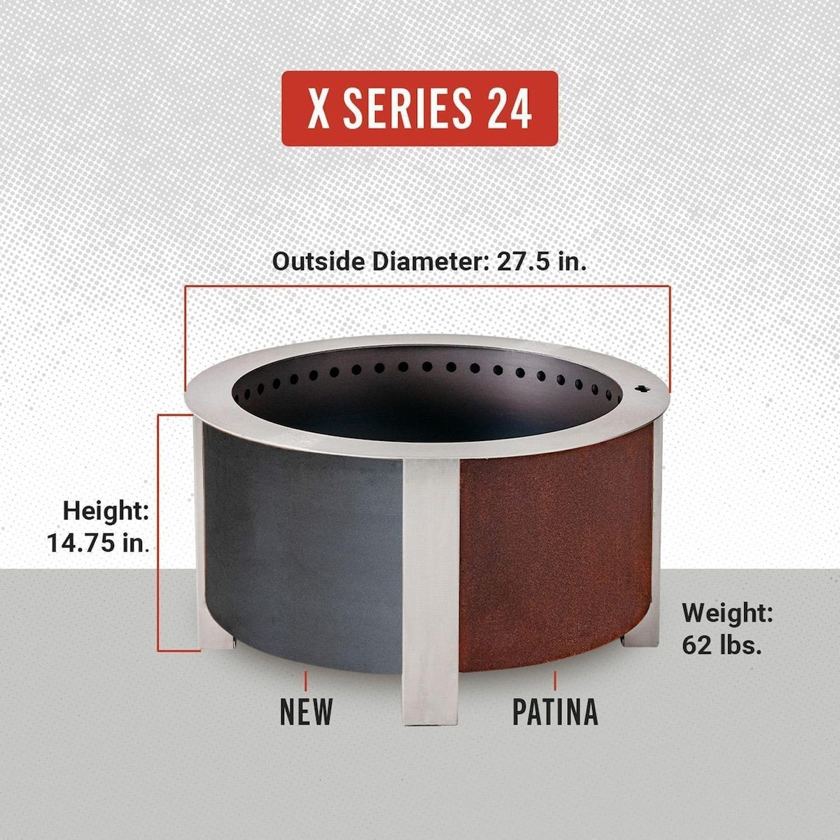 X Series 28 Inch Round Corten Steel Wood-Burning Fire Pit in Stainless Steel by Breeo
